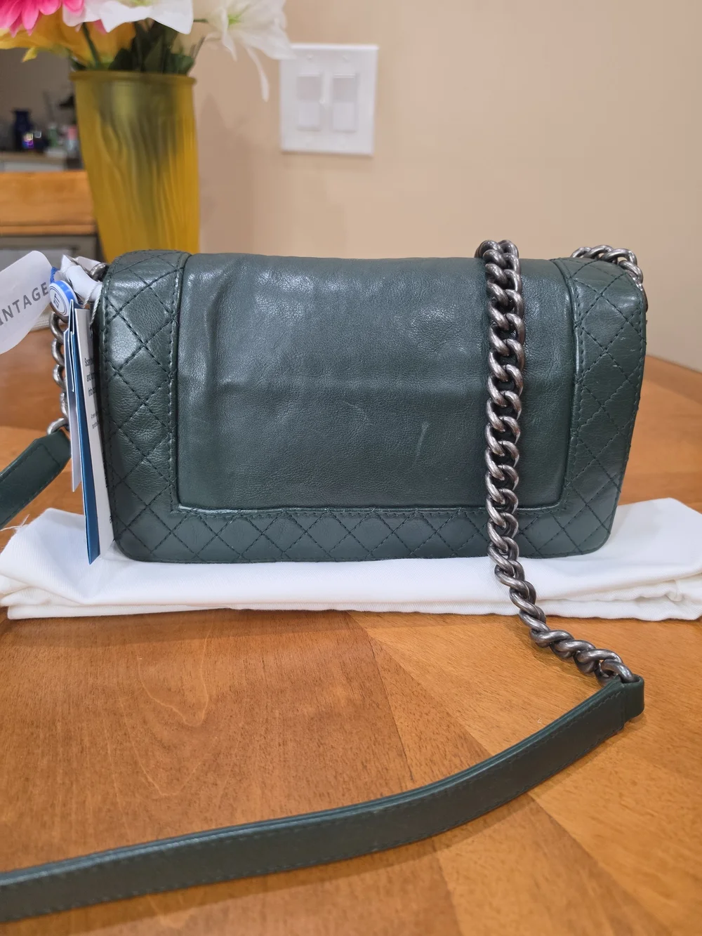 Chanel Boy Rare Green Quilted Lambskin Chain Shoulder Bag